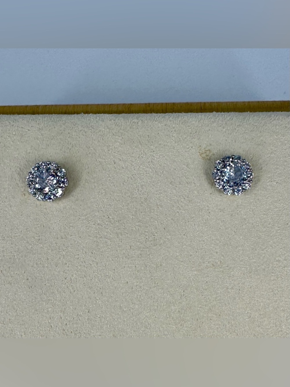 Sparkly Cubic Zirconia Halo Stud Earrings Silver Tone | New
